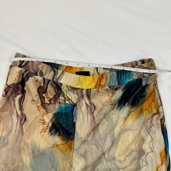 Blanc Abstract Mesh Flare Pants Large Earth Tone Sheer Print Y2K Art Girl Indie - Picture 9 of 14